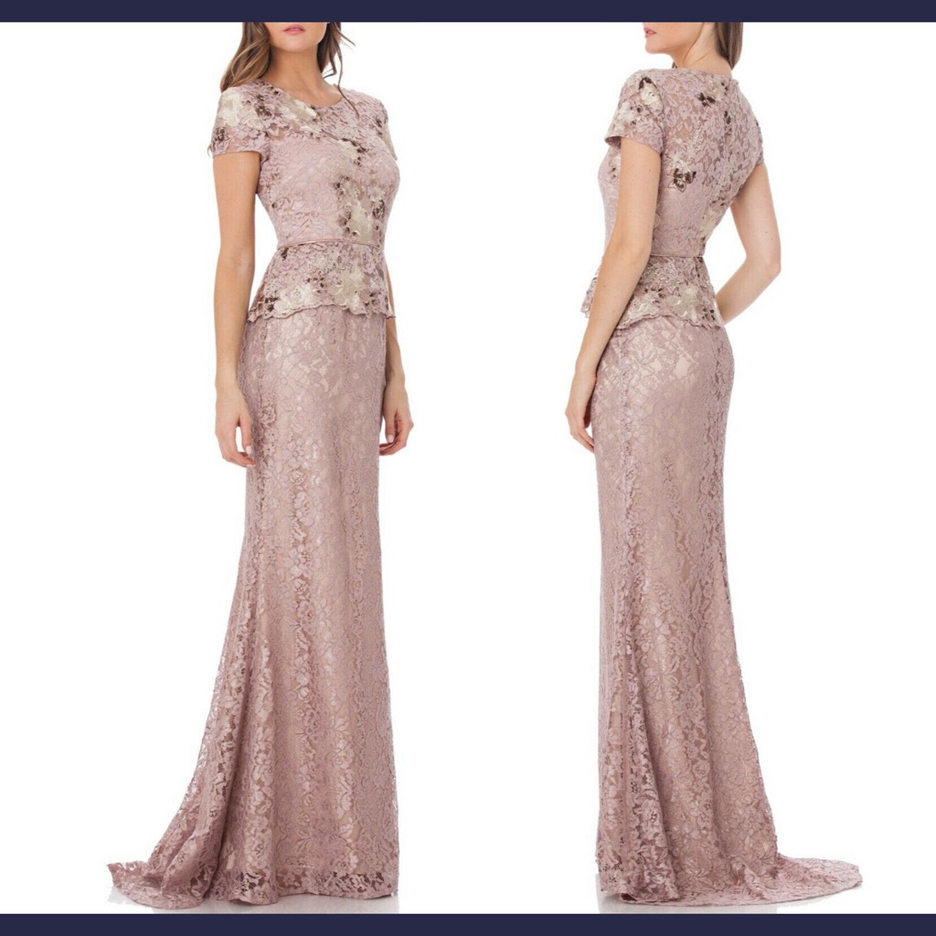 Nwt $288 Js Collections Peplin Embroidered Lace Gown Lavender Pink [Sz 4 ]
